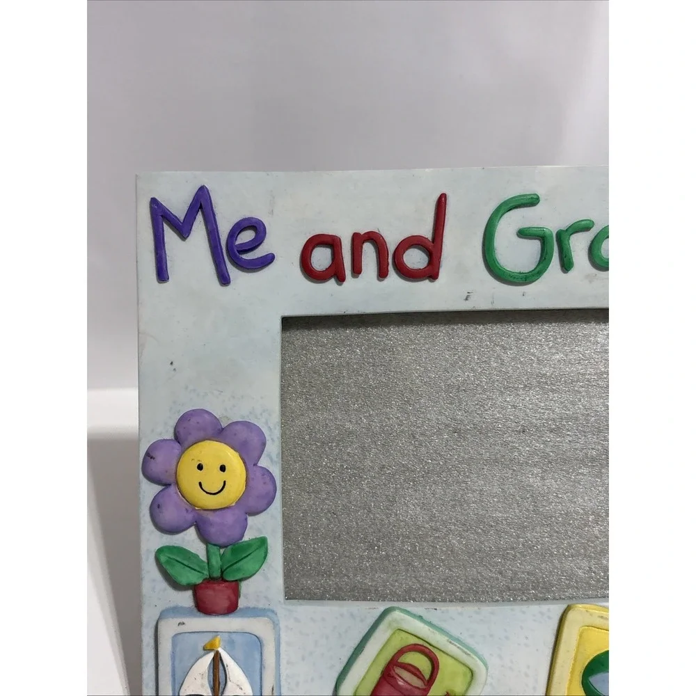 Russ Berrie Me & Grandma Picture Frame W/boat Sunshine‎ & Flower Ceramic